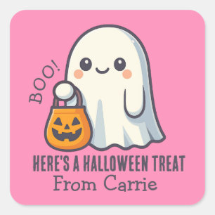 Aangepaste Schattigee Ghost met Halloween Snoep Tr Vierkante Sticker