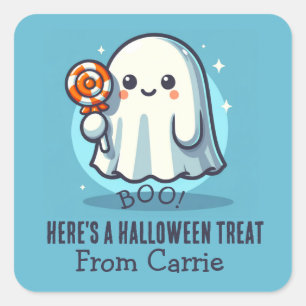 Aangepaste Schattigee Ghost met Snoep Halloween Tr Vierkante Sticker