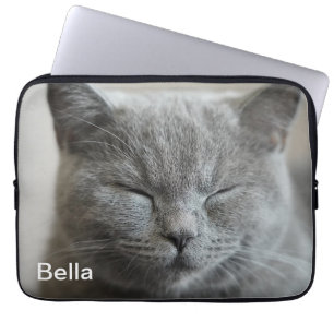 Aangepaste Schattigee Grijs Kat Gezicht Foto Laptop Sleeve