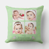 Aangepaste Schattigee Groene Baby Naam Foto Kussen (Voorkant)