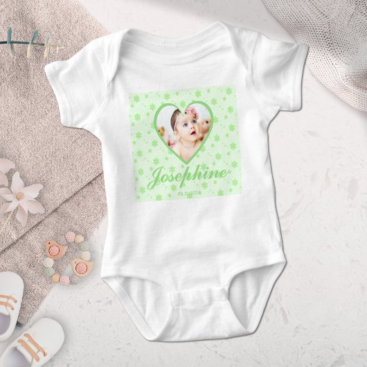 Aangepaste Schattigee Groene Baby Naam Foto Romper
