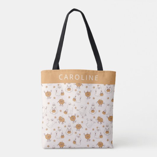 Aangepaste Schattigee Groovy Retro Ghost Pumpkin H Draagtas (Achterkant)