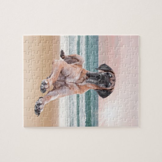 Aangepaste Schattigee Grote Deen Hond Zittend op h Legpuzzel (Horizontaal)