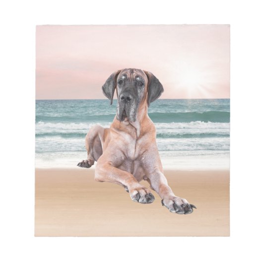 Aangepaste Schattigee Grote Deen Hond Zittend op h Notitieblok (Voorkant)