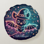 Aangepaste Schattigee Halloween Bat Witch's Pet Mo Rond Kussen (Achterkant)