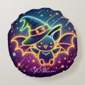 Aangepaste Schattigee Halloween Bat Witch's Pet Nu Rond Kussen (Achterkant)