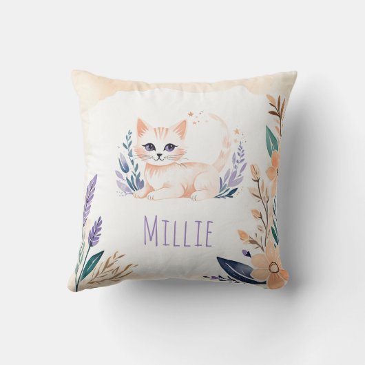 Aangepaste Schattigee Kitten Kussen Boho Floral De (Achterkant)