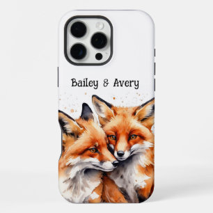 Aangepaste Schattigee Knuffelvossen Vossenpaar Lie iPhone 16 Pro Max Hoesje