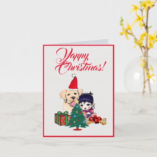 Aangepaste Schattigee labrador hond met klein meis Kaart (Gele Bloem)