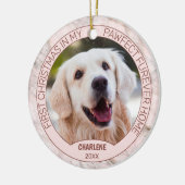 Aangepaste Schattigee puppy foto op chique grijs r Keramisch Ornament (Links)