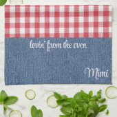 Aangepaste Schattigee rood & wit check blauw denim Theedoek (Gevouwen)