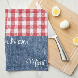 Aangepaste Schattigee rood & wit check blauw denim Theedoek