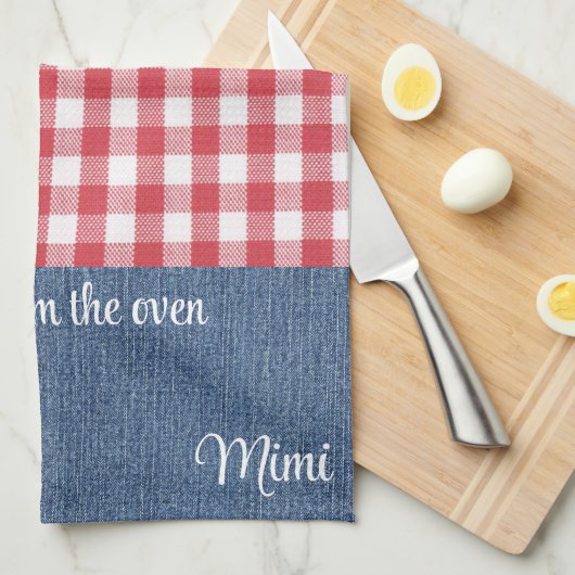 Aangepaste Schattigee rood & wit check blauw denim Theedoek (Quarter Fold)