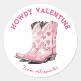 Aangepaste Schattigee Roze Cowboy Boot Howdy Valen Ronde Sticker