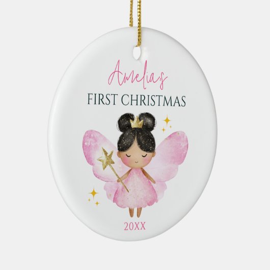 Aangepaste Schattigee Roze Sprookje Baby Meisje 1e Keramisch Ornament (Rechts)