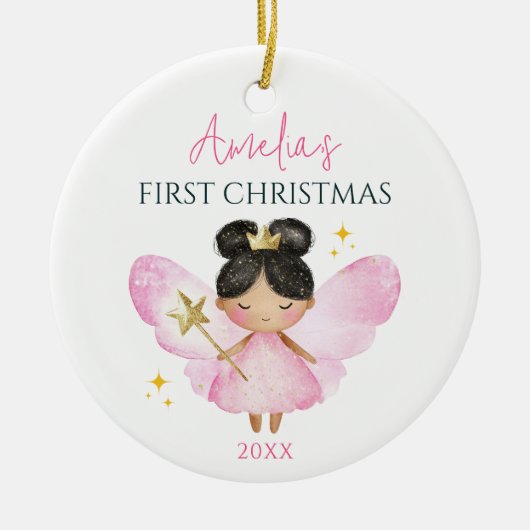 Aangepaste Schattigee Roze Sprookje Baby Meisje 1e Keramisch Ornament (Voorkant)