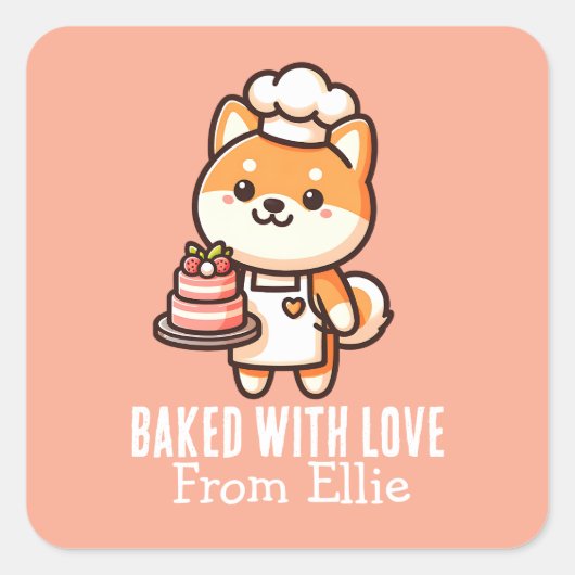 Aangepaste Schattigee Shiba Inu Baker Gemaakt met  Vierkante Sticker (Voorkant)