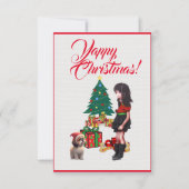 Aangepaste Schattigee Shih Tzu met meisje Xmas Kaa Bedankkaart (Voorkant)