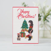 Aangepaste Schattigee Shih Tzu met meisje Xmas Kaa Bedankkaart (Staand voorkant)