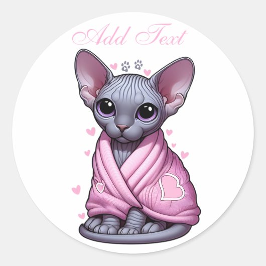 Aangepaste Schattigee Sphynx Kitten Cat Gepersonal Ronde Sticker (Voorkant)