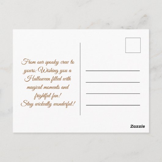 Aangepaste Schattigee Spooky Script Halloween Wit Briefkaart (Achterkant)