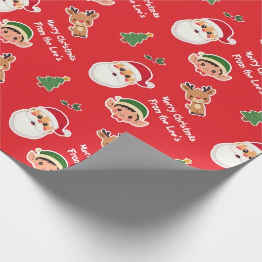 Aangepaste Schattigee Sticker Rode Kerstman Elf Vr Cadeaupapier (Hoek)