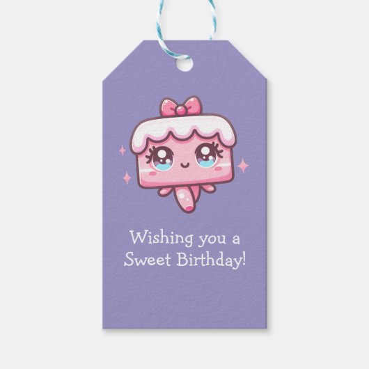 Aangepaste Schattigee Taart Verjaardag en Ballon Cadeaulabel (Voorkant)