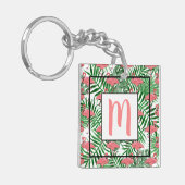 Aangepaste Schattigee Tropische Roze Flamingo Wate Sleutelhanger (Voorkant Links)