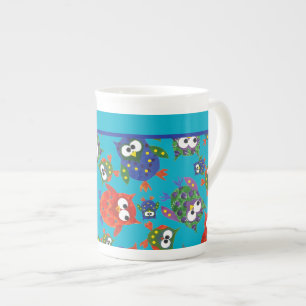 Aangepaste Schattigee Uilen Bone China Mok, Turquo Porselein Kop