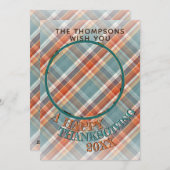 Aangepaste Schattigee Vrolijke Thanksgiving Plaid Feestdagenkaart (Voorkant / Achterkant)