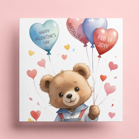 Aangepaste Schattigee Waterverf Teddy Bear Valenti Feestdagenkaart
