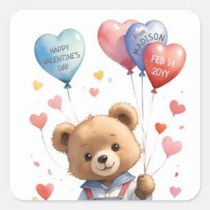 Aangepaste Schattigee Waterverf Teddy Bear Valenti Vierkante Sticker