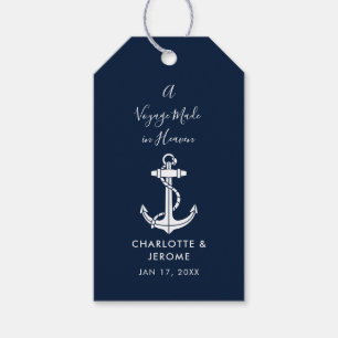 Aangepaste scheepsanker trouw Navy-blauw Cadeaulabel