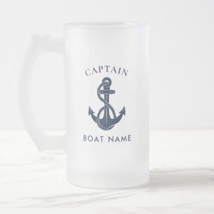 Aangepaste scheepskapitein marineblauwe bootanker matglas bierpul