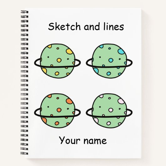 Aangepaste schets en lijnen schattig universum kin notitieboek (Voorkant)