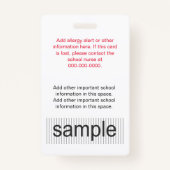 Aangepaste school Verpleegkundige Personeel Identi Badge (Achterkant)