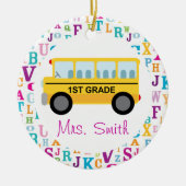 Aangepaste schoolbus van de eerste graad keramisch ornament (Voorkant)