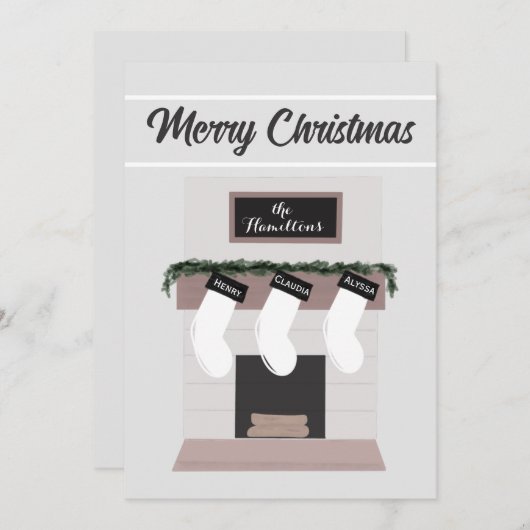 Aangepaste Schouw Mantel Familie Kous Feestdagenkaart (Voorkant / Achterkant)