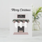 Aangepaste Schouw Mantel Familie Kous Feestdagenkaart (Staand voorkant)