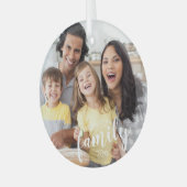 Aangepaste Script FAMILY Photo Persoonlijke Keepom Glas Ornament (Voorkant links)