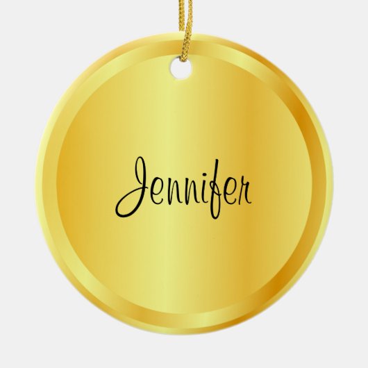 Aangepaste Script Sjabloon Faux Gold Metallic look Keramisch Ornament (Voorkant)