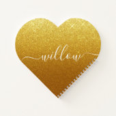 Aangepaste scripthandtekening Gold Glitter Heart V Notitieboek (Achterkant)