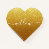 Aangepaste scripthandtekening Gold Glitter Heart V Notitieboek (Voorkant)