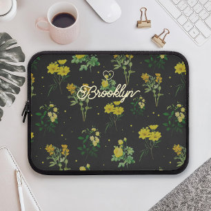 Aangepaste scriptnaam bloempatroon laptop sleeve