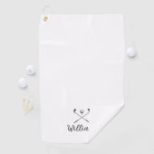 Aangepaste scriptnaam golfclubs zwart en wit golfhanddoek (Insitu)