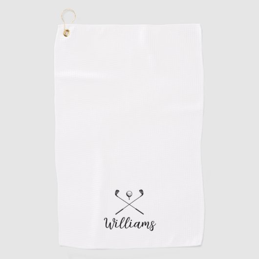 Aangepaste scriptnaam golfclubs zwart en wit golfhanddoek (Voorkant)