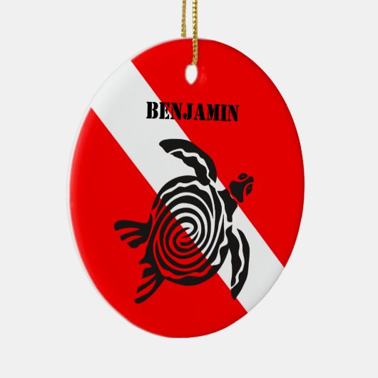 Aangepaste scuba duikvlag en Zee schildpad Keramisch Ornament (Rechts)