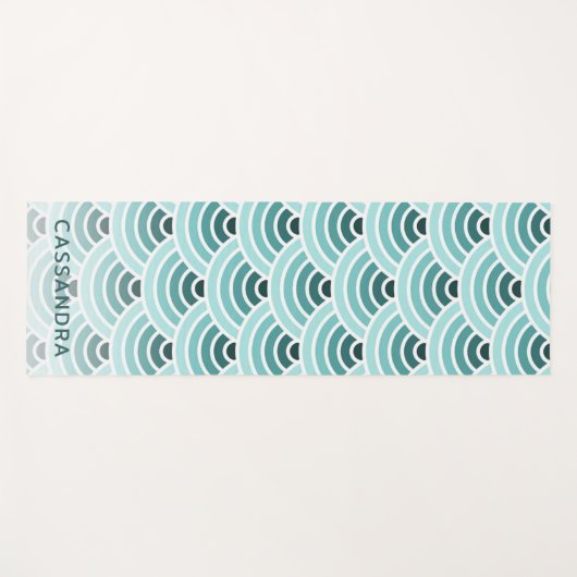 Aangepaste Seafoam Blauwe Groene Wave Circles Art Yogamat (Voorkant (horizontaal))