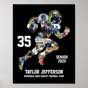 Aangepaste senior night voetbalspeler fotocollage poster