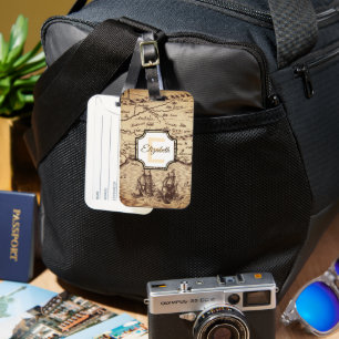 Aangepaste  Sepia Map Naam Bagagelabel